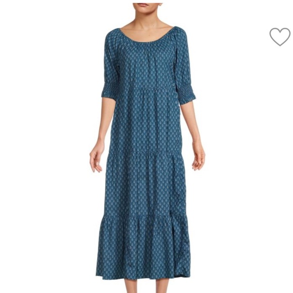 Faherty Willow Floral Midi Dress Womens Small Short Sleeve Tiered Peasant Boho - Picture 2 of 8